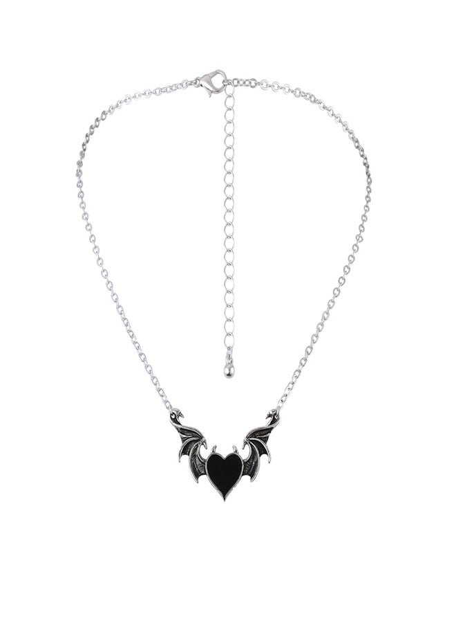 Kicomvi Evil Heart Bat Wing Necklaces Halloween Punk Demon Dragon Wing Love Heart Blue Evil Eye Pendant Necklace Couple Family Friendship Necklace Jewelry-black - Image 1